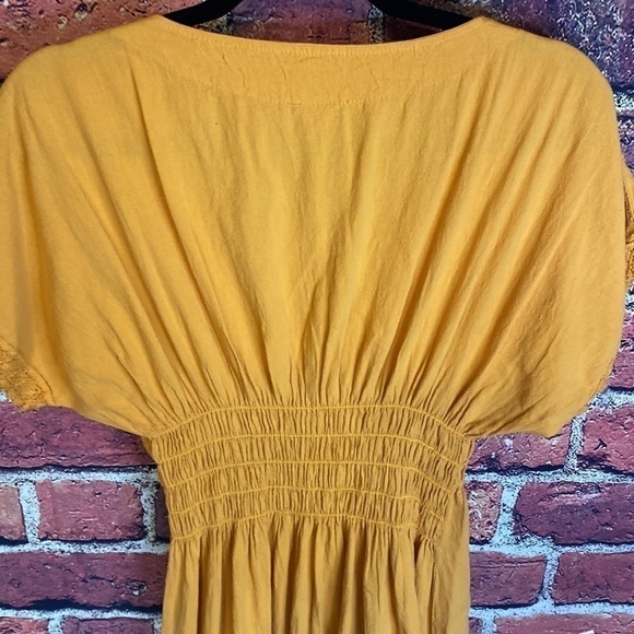 Bohemian Mustard Yellow Midi Embroidered Short Sleeve Dress Size XS - Picture 12 of 16